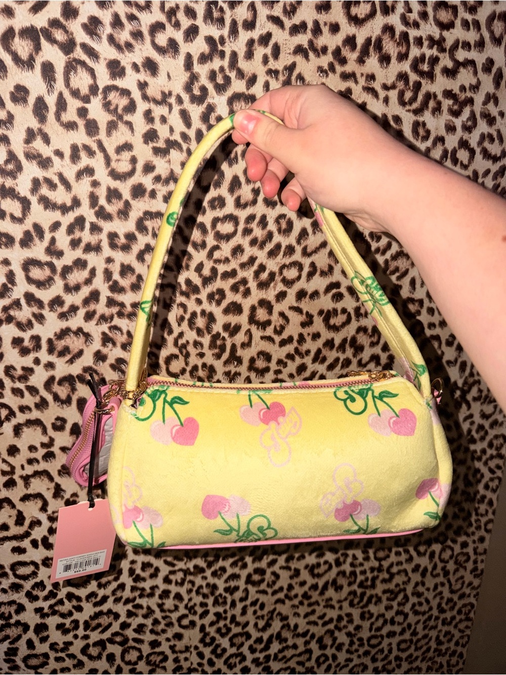 Juicy Couture Yellow Cherry Logo Barrel Purse with Pink Coin Pouch - Picture 3 of 4